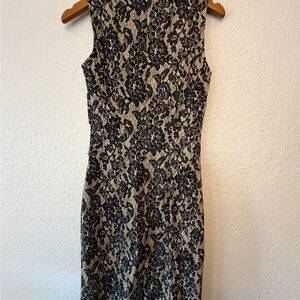 Michael Kors Black and Cream Lace Midi Dress
